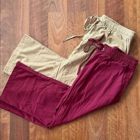 2 new Amazon Burgundy and Tan Drawstring Pants - Picture 1 of 16